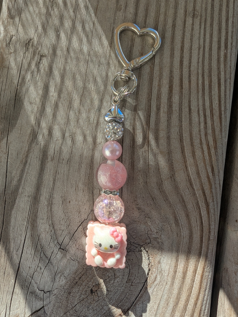 Pink Hello Kitty Style Beaded Keychain